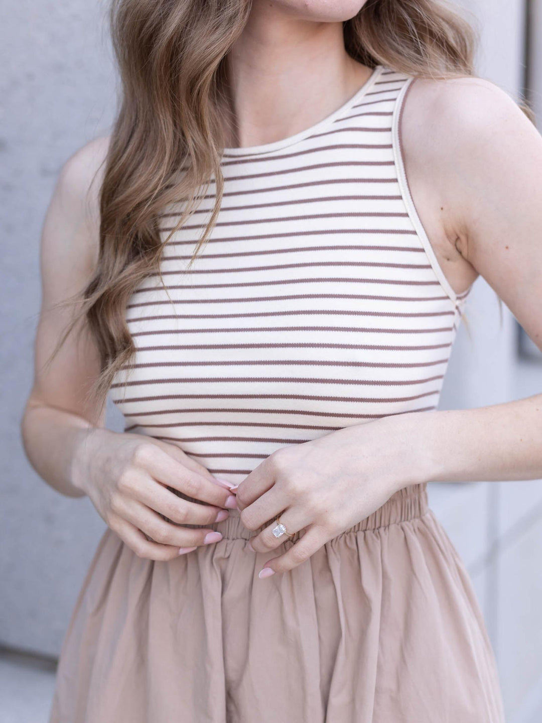 tan stripe midi dress