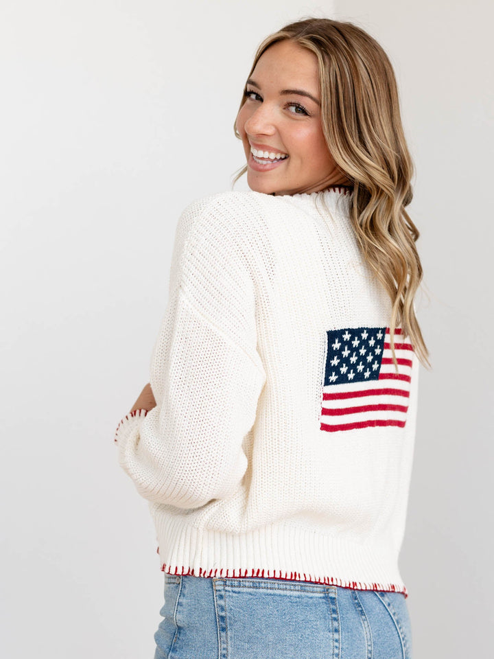 american flag knit cardigan