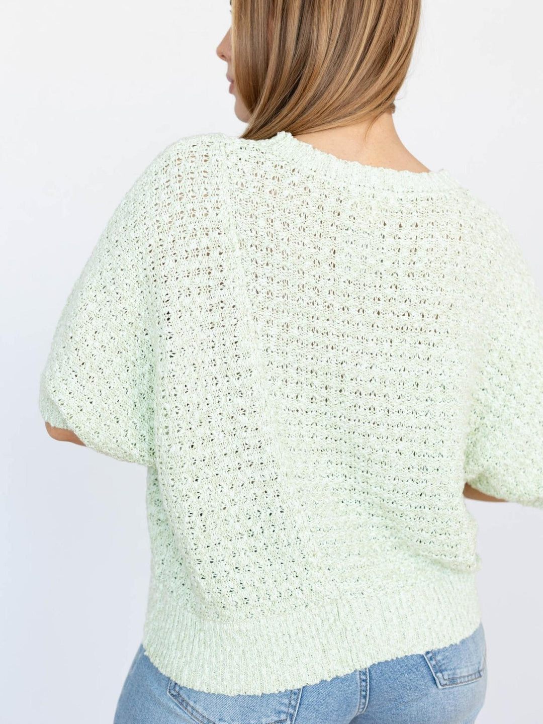 open knit short sleeve sweater