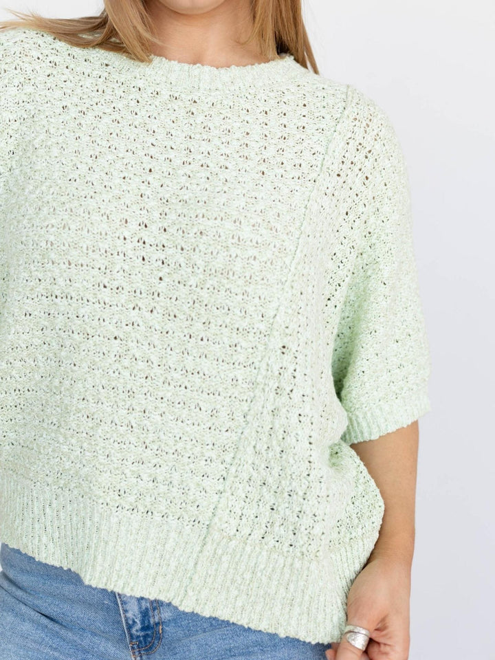 open knit short sleeve sweater