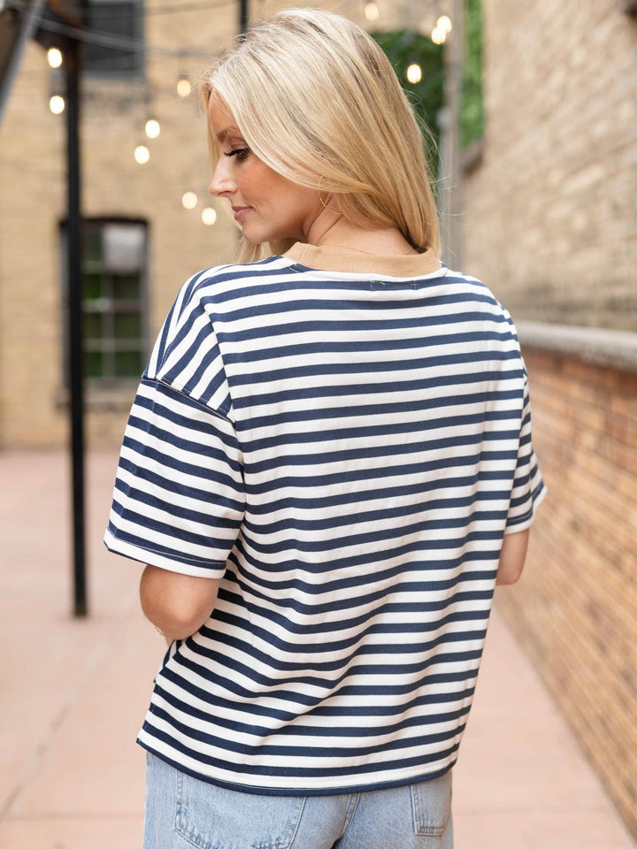 Autumn Stripe Colorblock Detail Tee