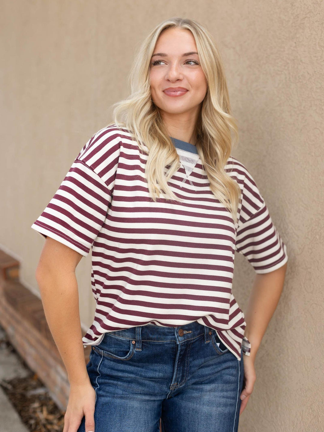 Autumn Stripe Colorblock Detail Tee