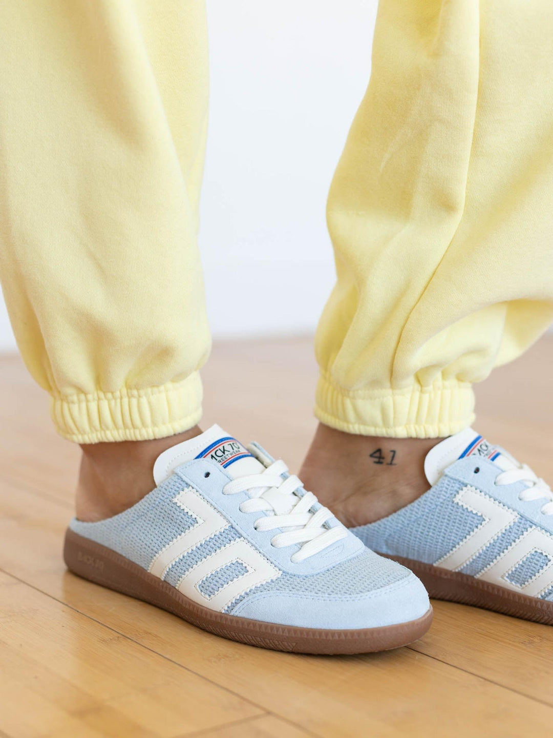 blue sneaker mules
