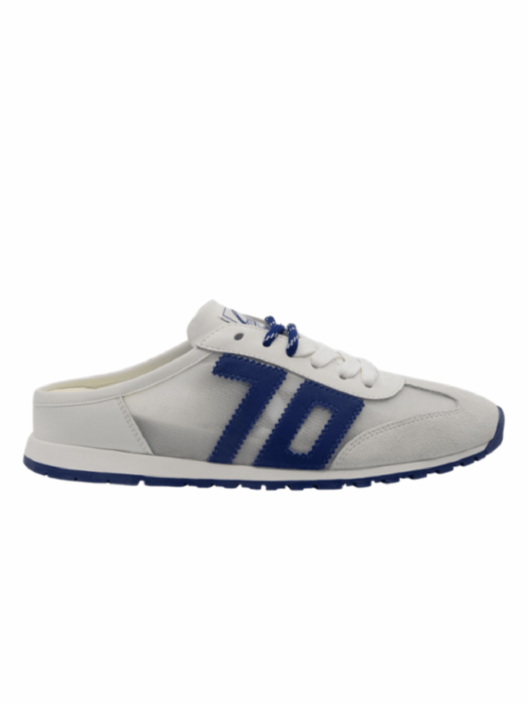 white and blue sneakers