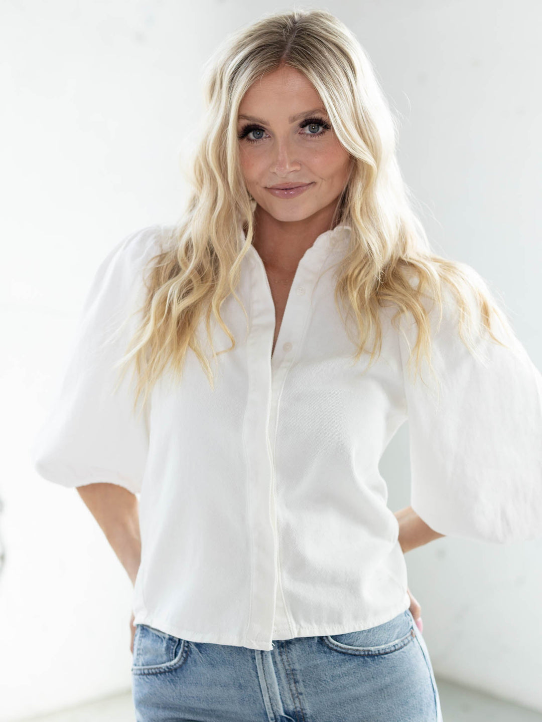 Balloon Sleeve Denim Shirt