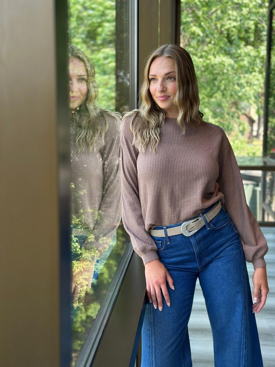 Balloon Sleeve Textured Pullover Sweater