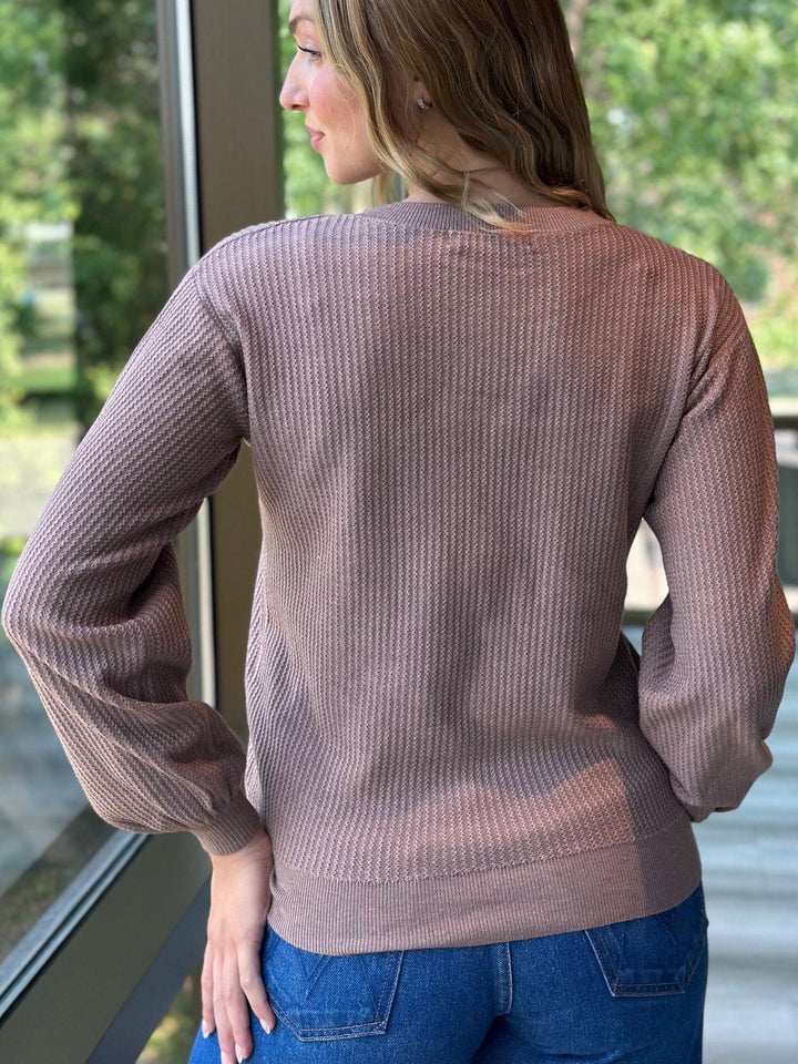 Balloon Sleeve Textured Pullover Sweater