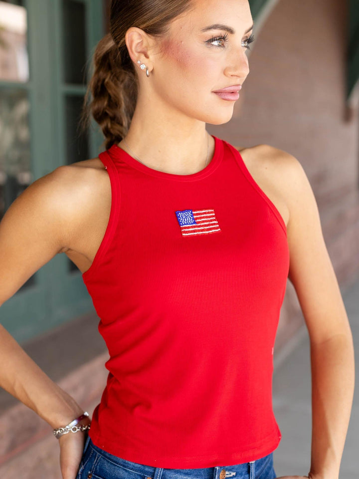 beaded american flag tank