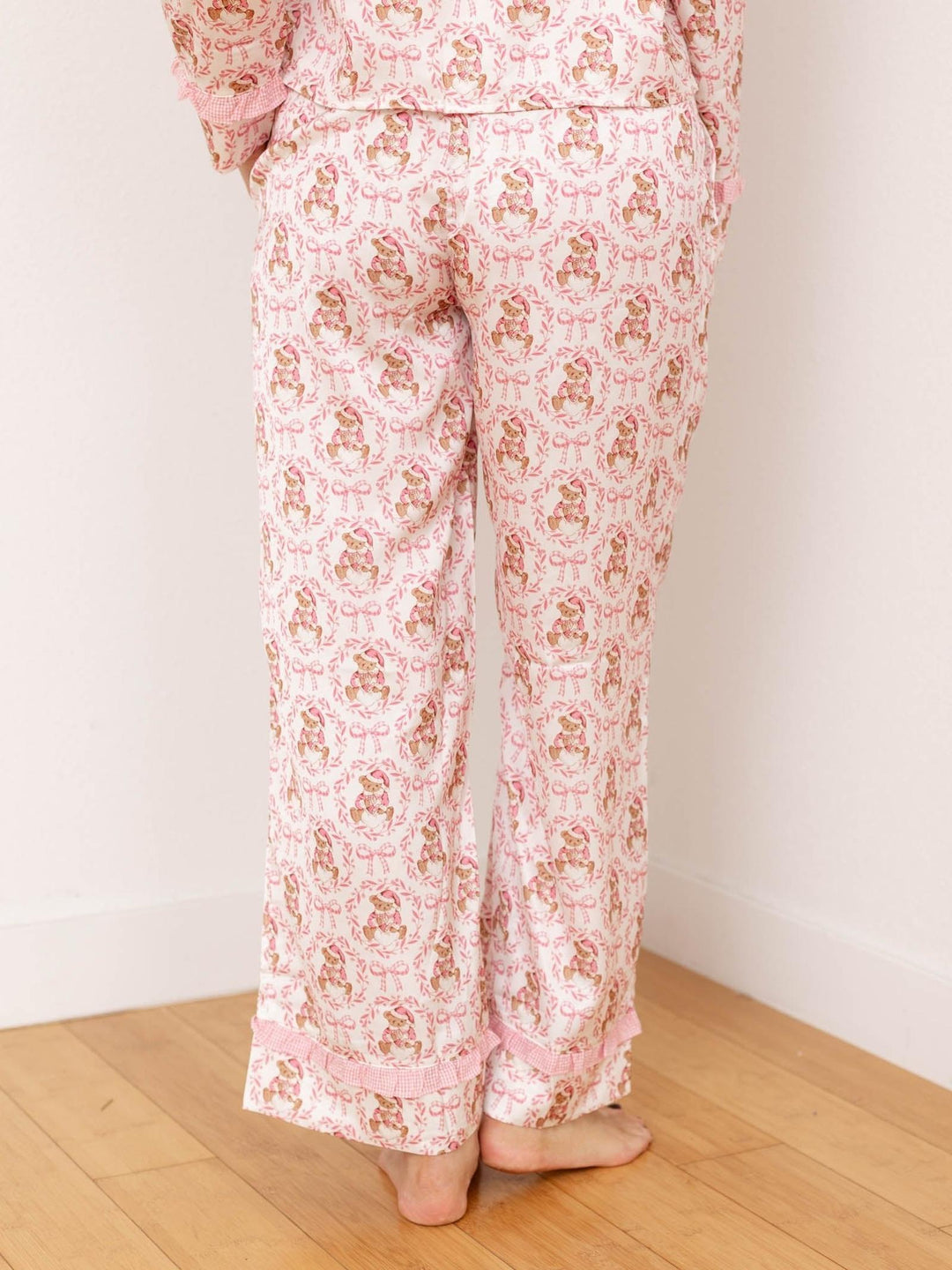 two piece pink teddy santa pj set