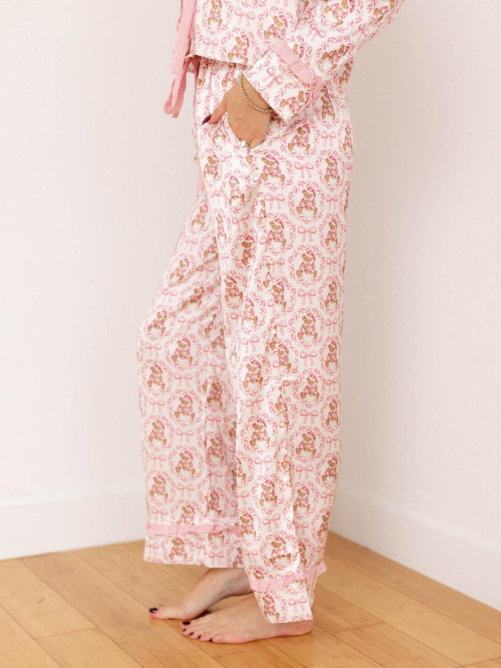 two piece pink teddy santa pj set