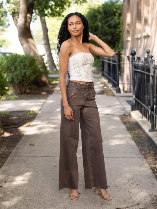 embroidered faux leather corset top