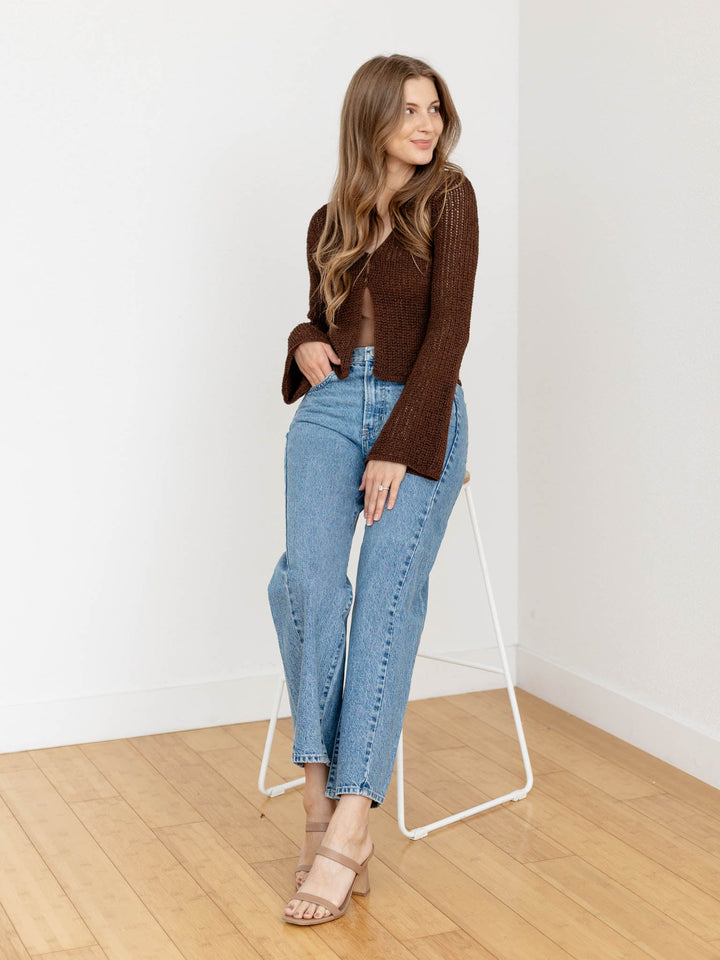 brown crochet knit cardigan