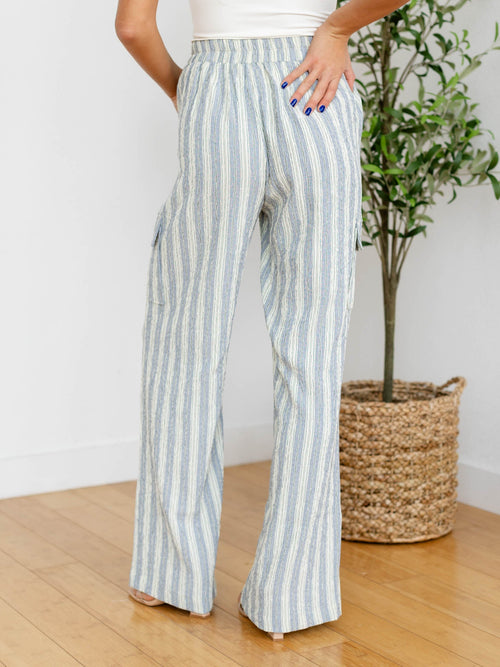 blue and ivory stripe cargo pants