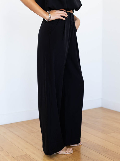 black wide leg pull on trouser