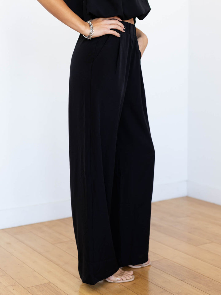black wide leg pull on trouser