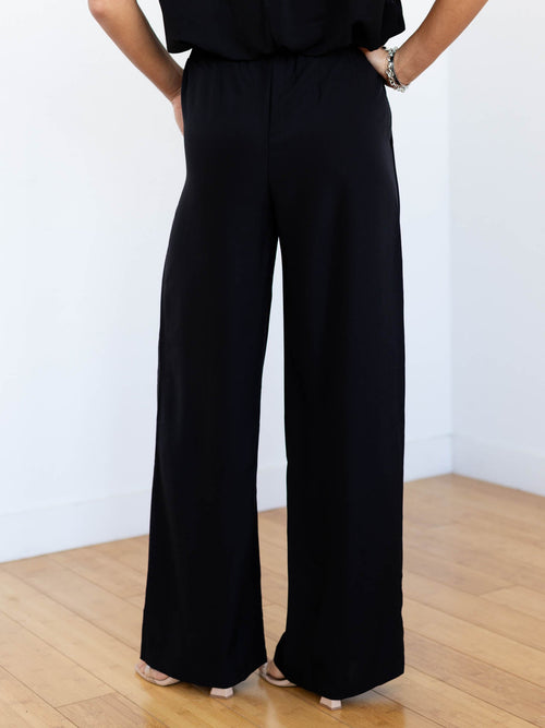 black wide leg pull on trouser
