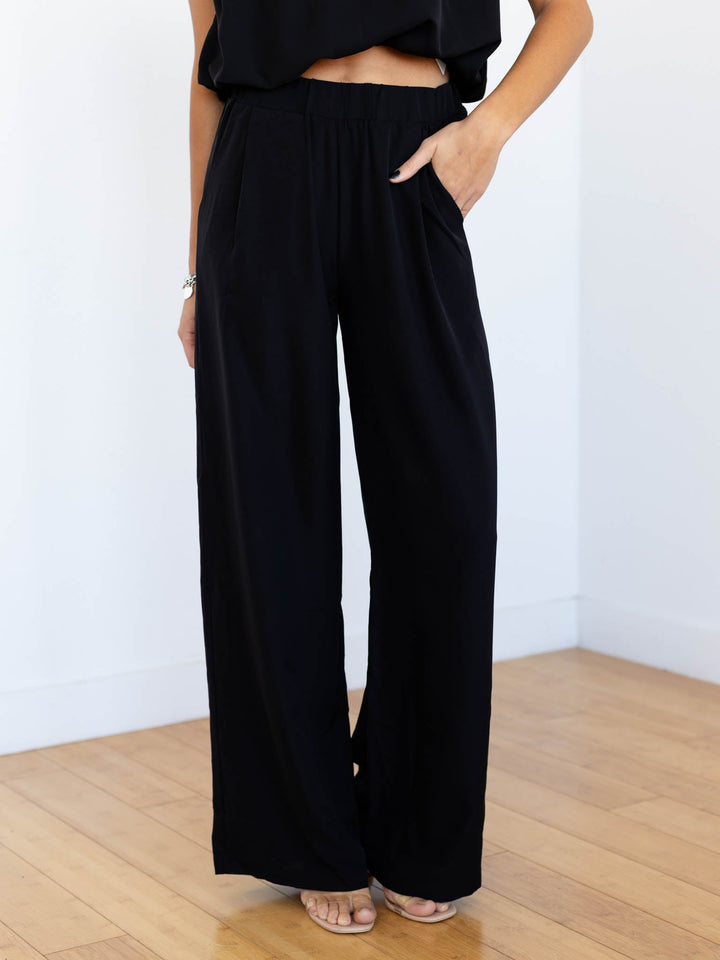 black wide leg pull on trouser