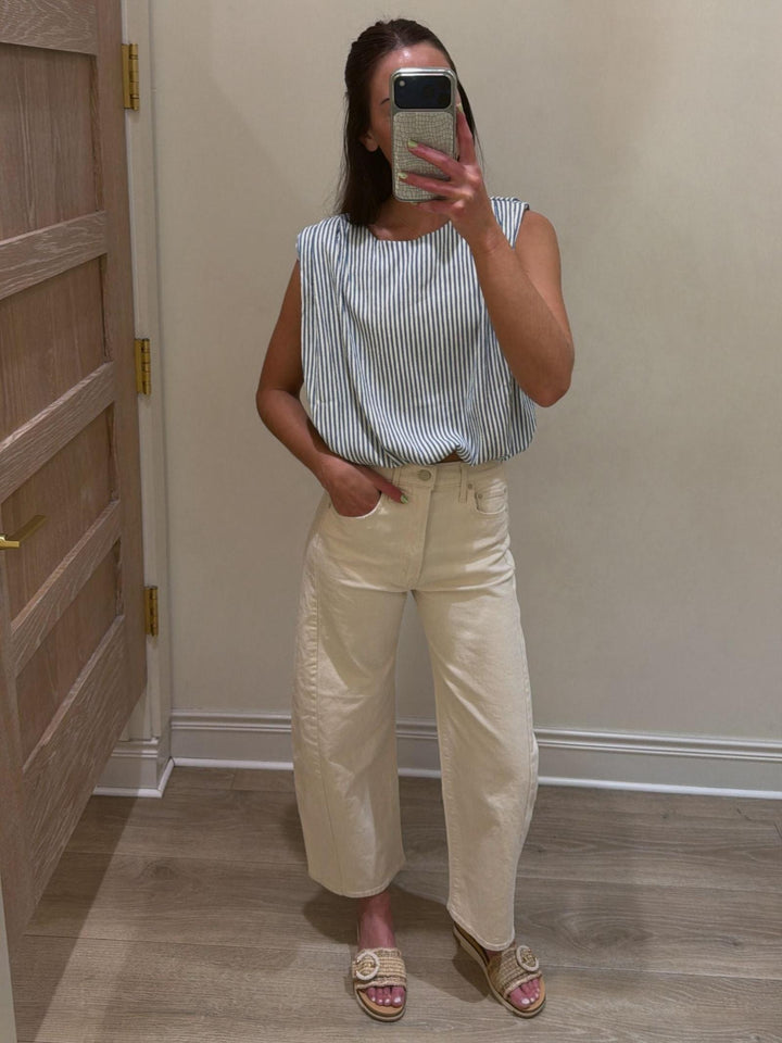 stripe sleeveless bubble hem top