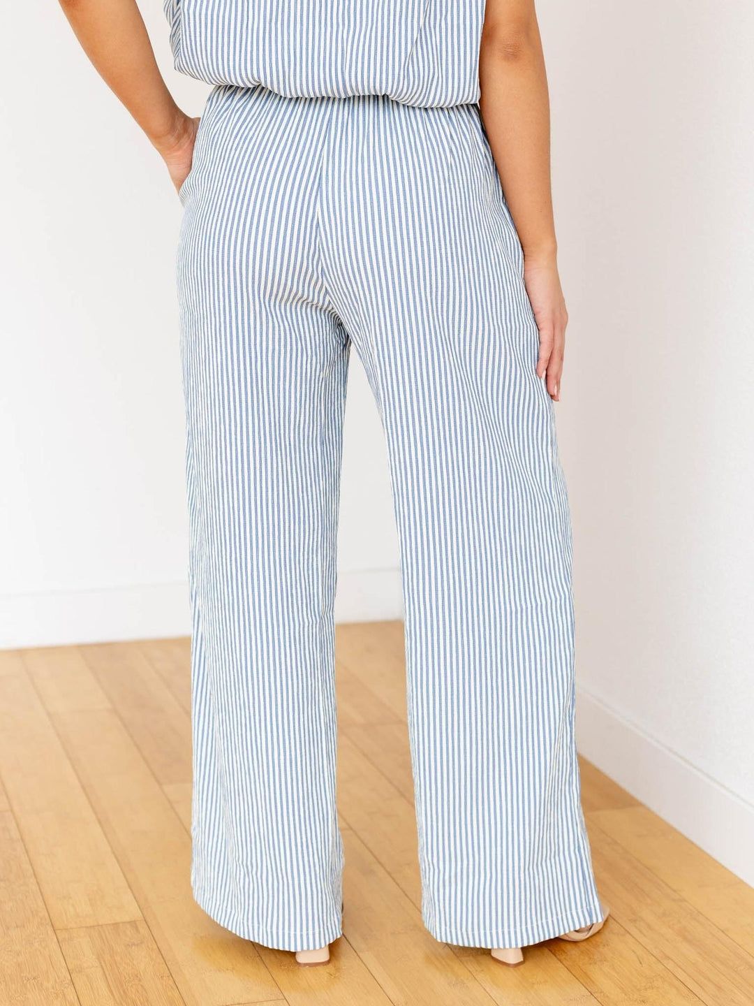 stripe drawstring wide leg pants