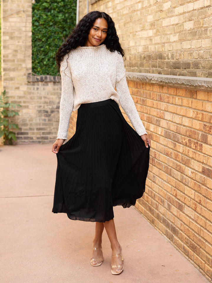 Black Tape Pleated Midi Skirt
