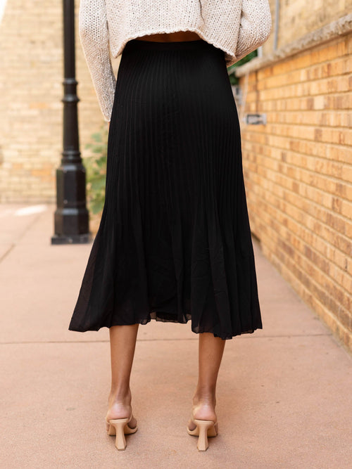Black Tape Pleated Midi Skirt