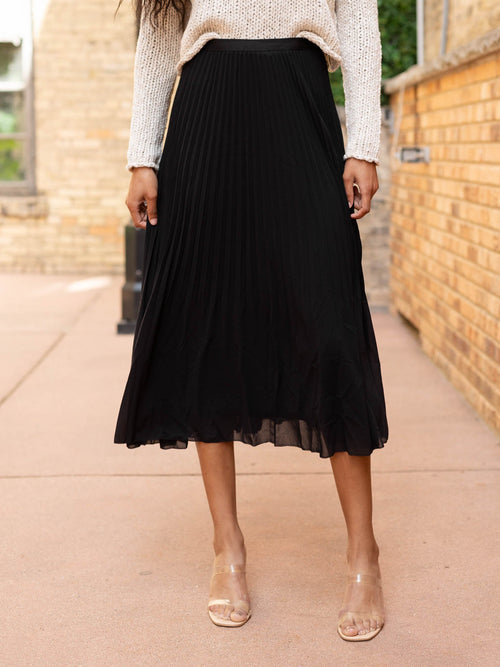 Black Tape Pleated Midi Skirt