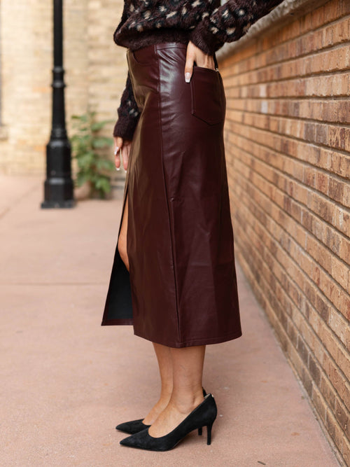 Black Tape The Faux Leather Midi Skirt