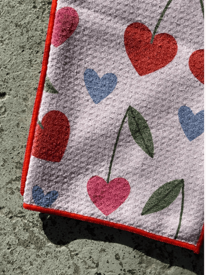 cherry hearts microfiber dishtowel