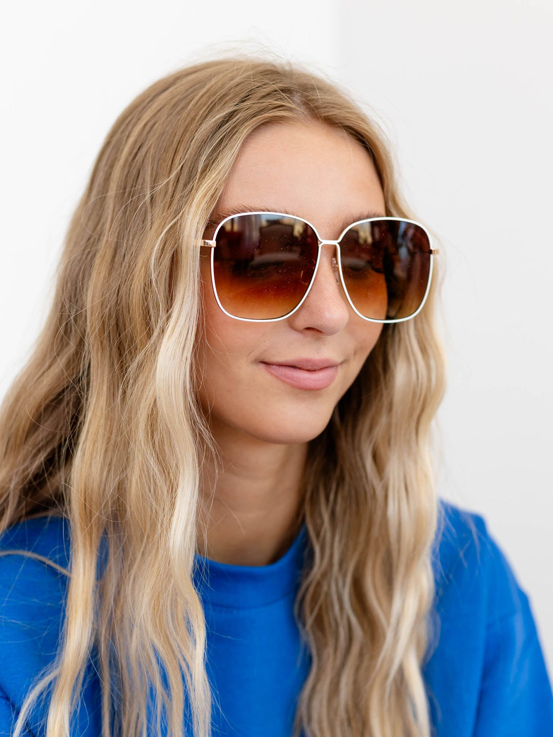 Blue Gem Reese Oversized Sunglasses - White EnamelSunglasses