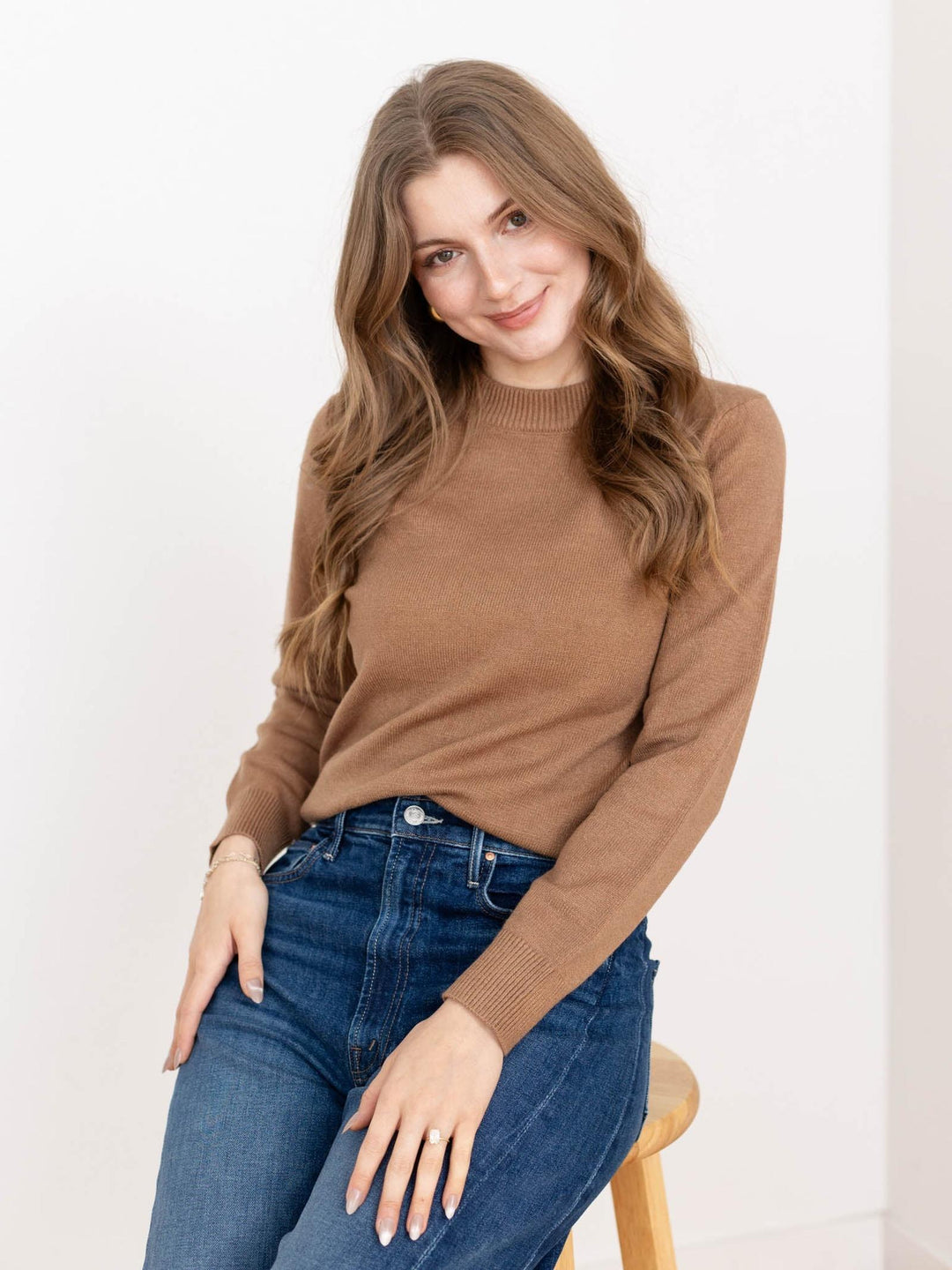 tan high neck boxy sweater