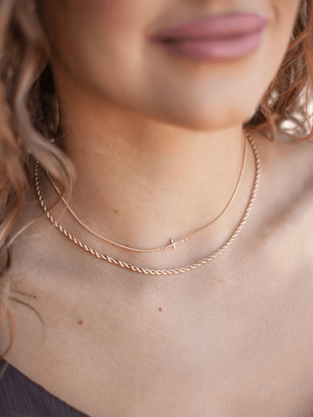 Braided Rhinestone Cross Chain Necklace