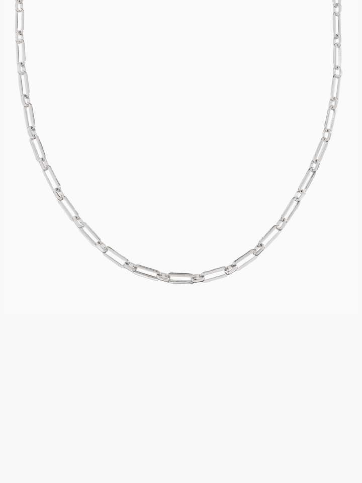 Silver chain necklace on a white background