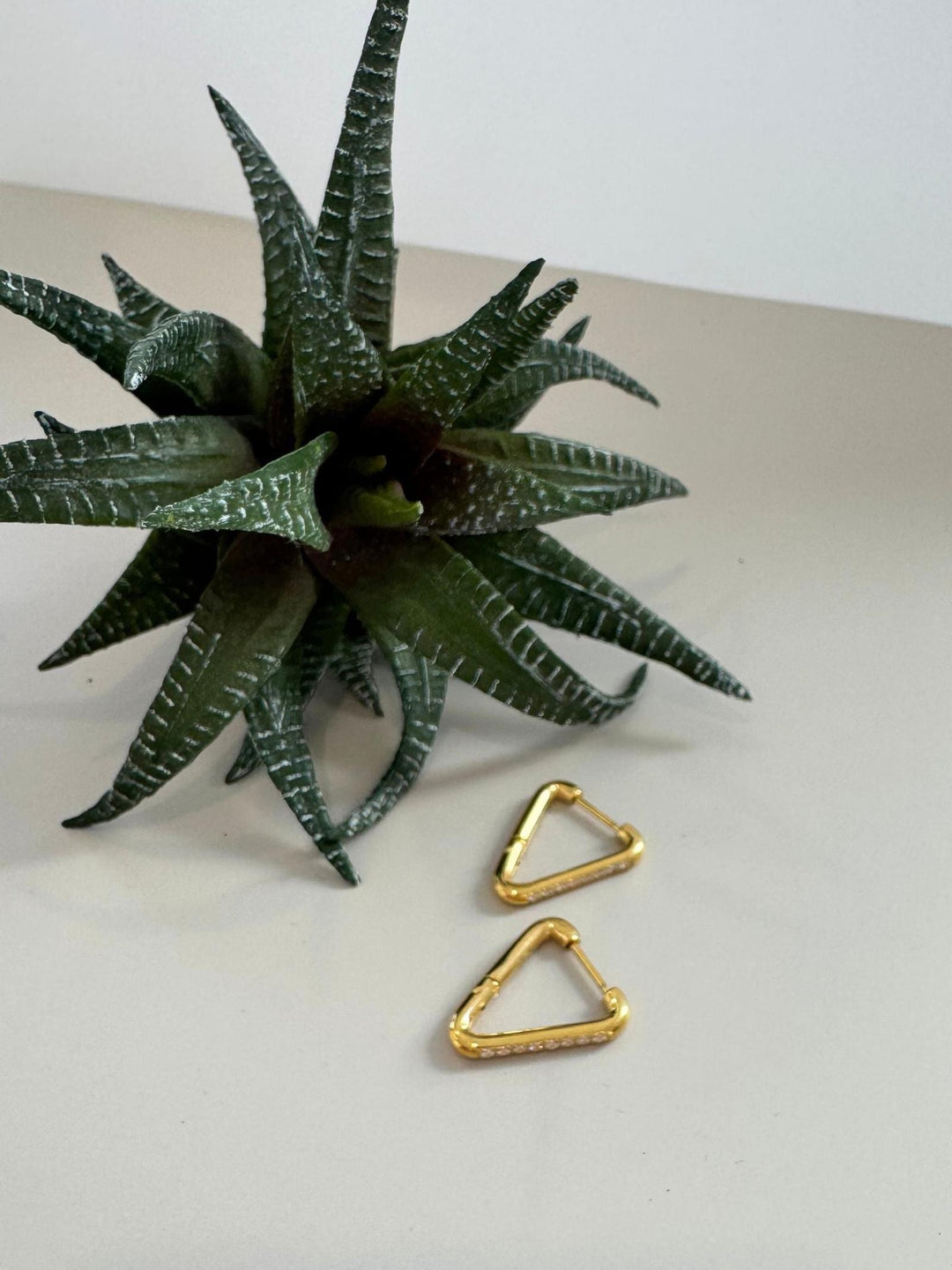 gold triangle crystal hoops