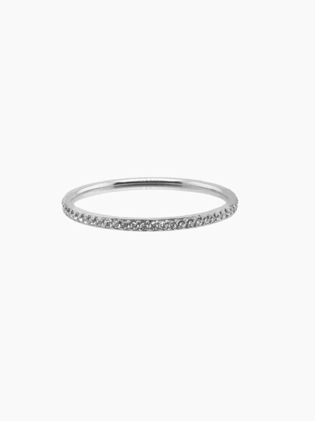 Silver ring with small stones on a white background