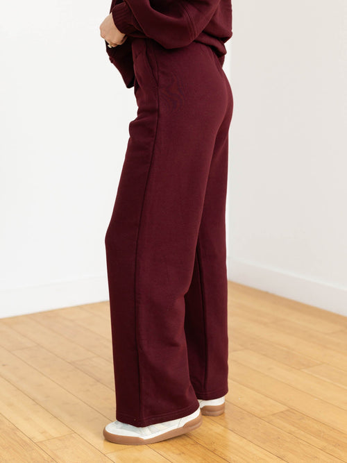 dark cherry pleated fleece pants