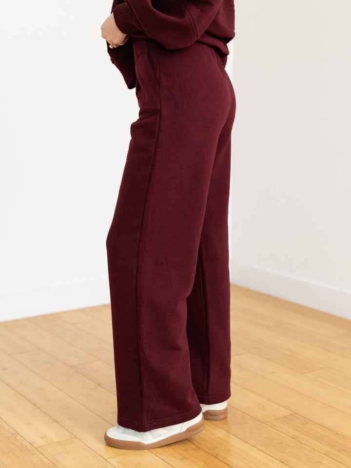 dark cherry pleated fleece pants