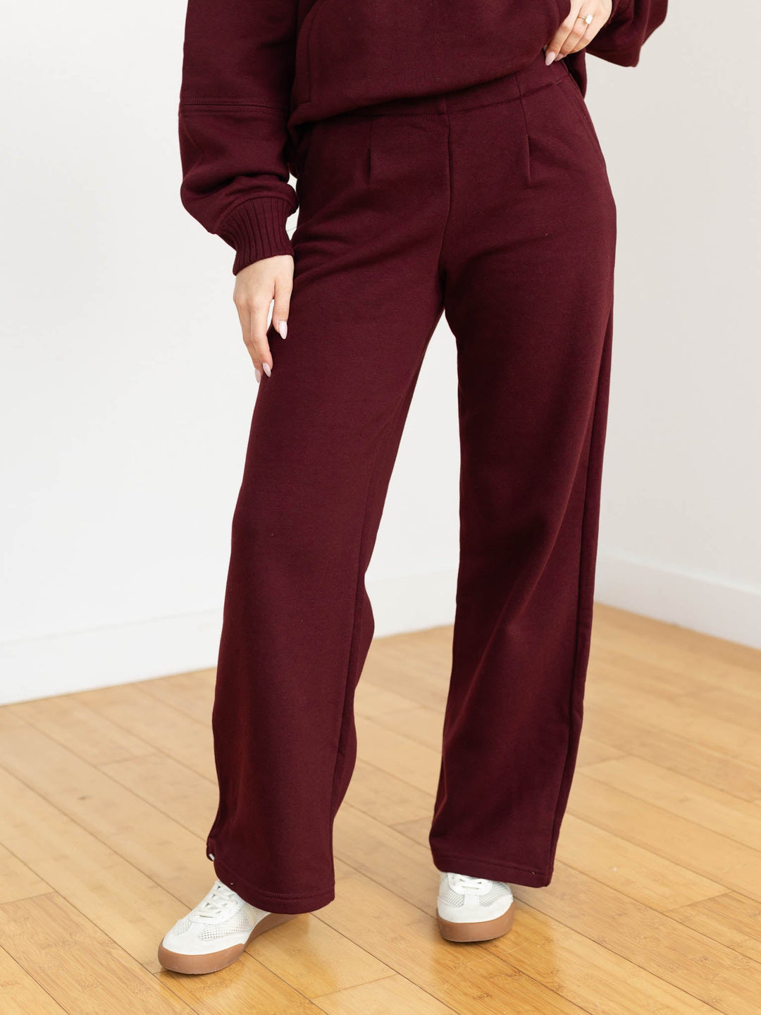 dark cherry pleated fleece pants