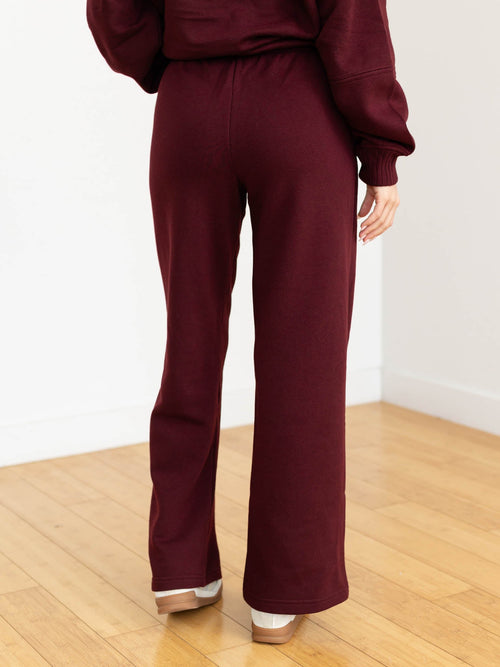 dark cherry pleated fleece pants