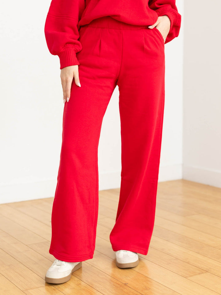 bright red pleated soft pants