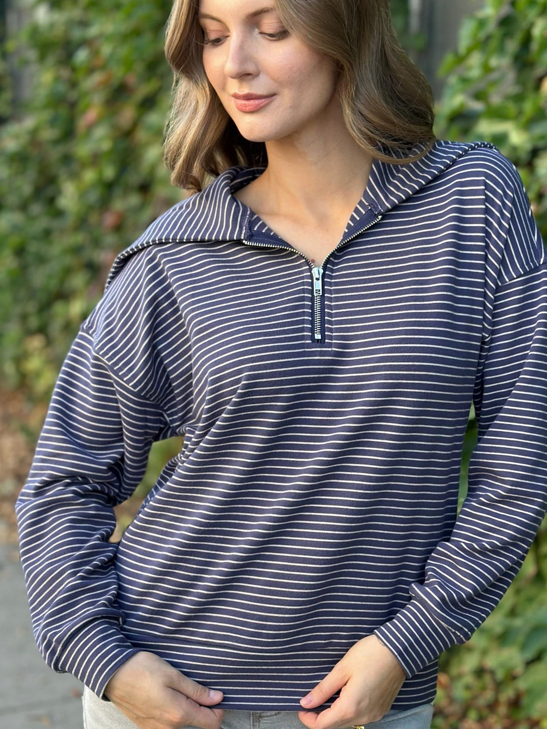 Brushed Striped Half Zip Sweater