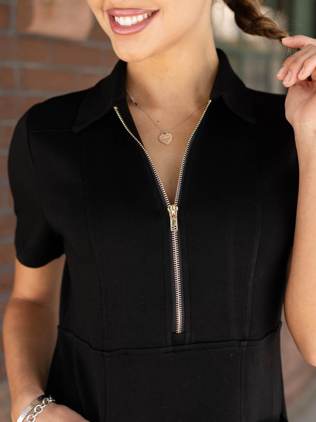black quarter zip short sleeve dress