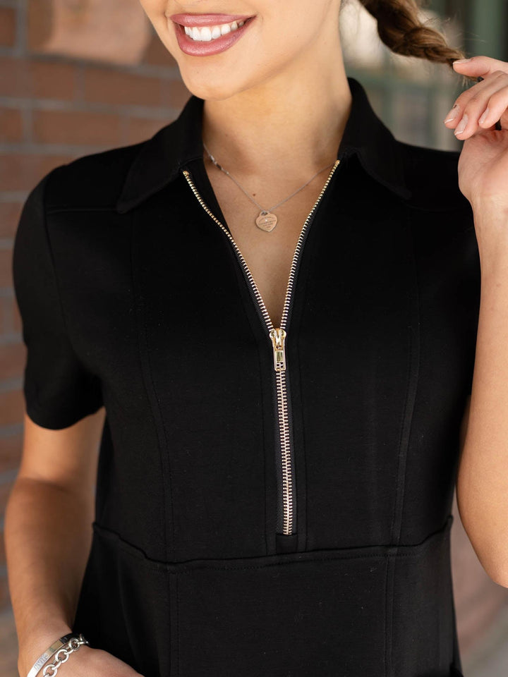 black quarter zip short sleeve dress