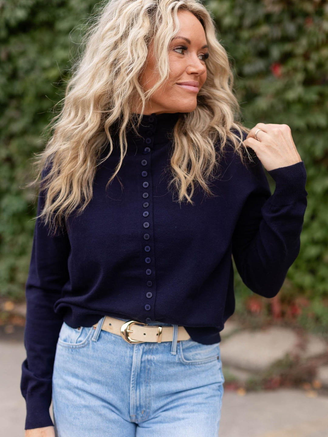 Button Down Mock Neck Aven Cardigan
