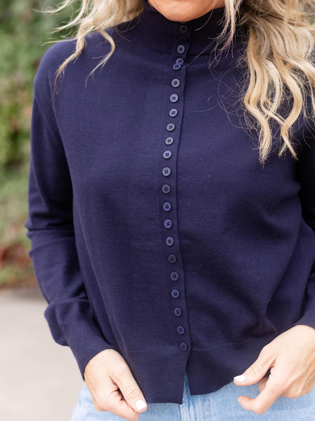 Button Down Mock Neck Aven Cardigan