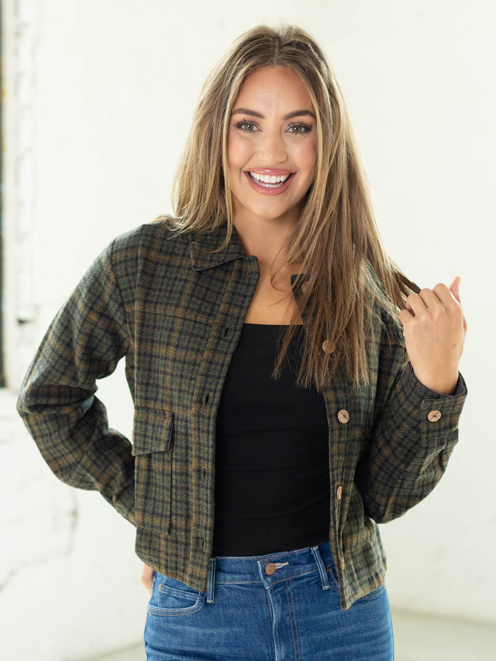 plaid cropped boxy jacket