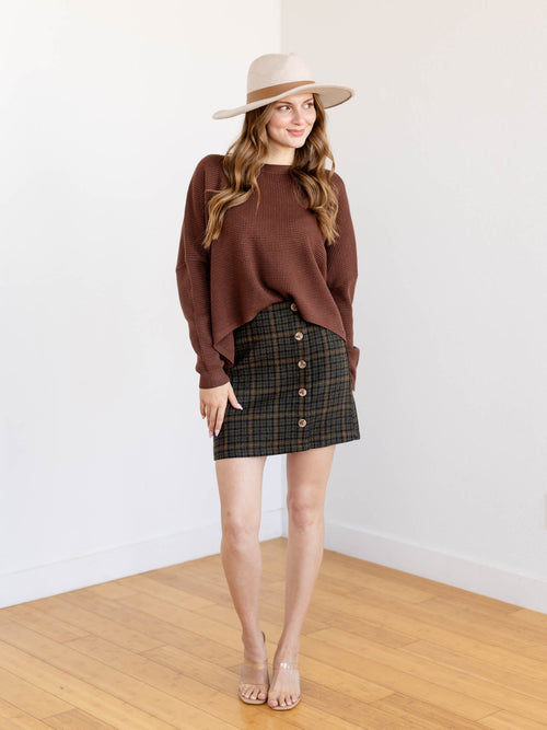 button front plaid skirt