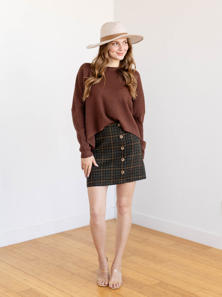 button front plaid skirt