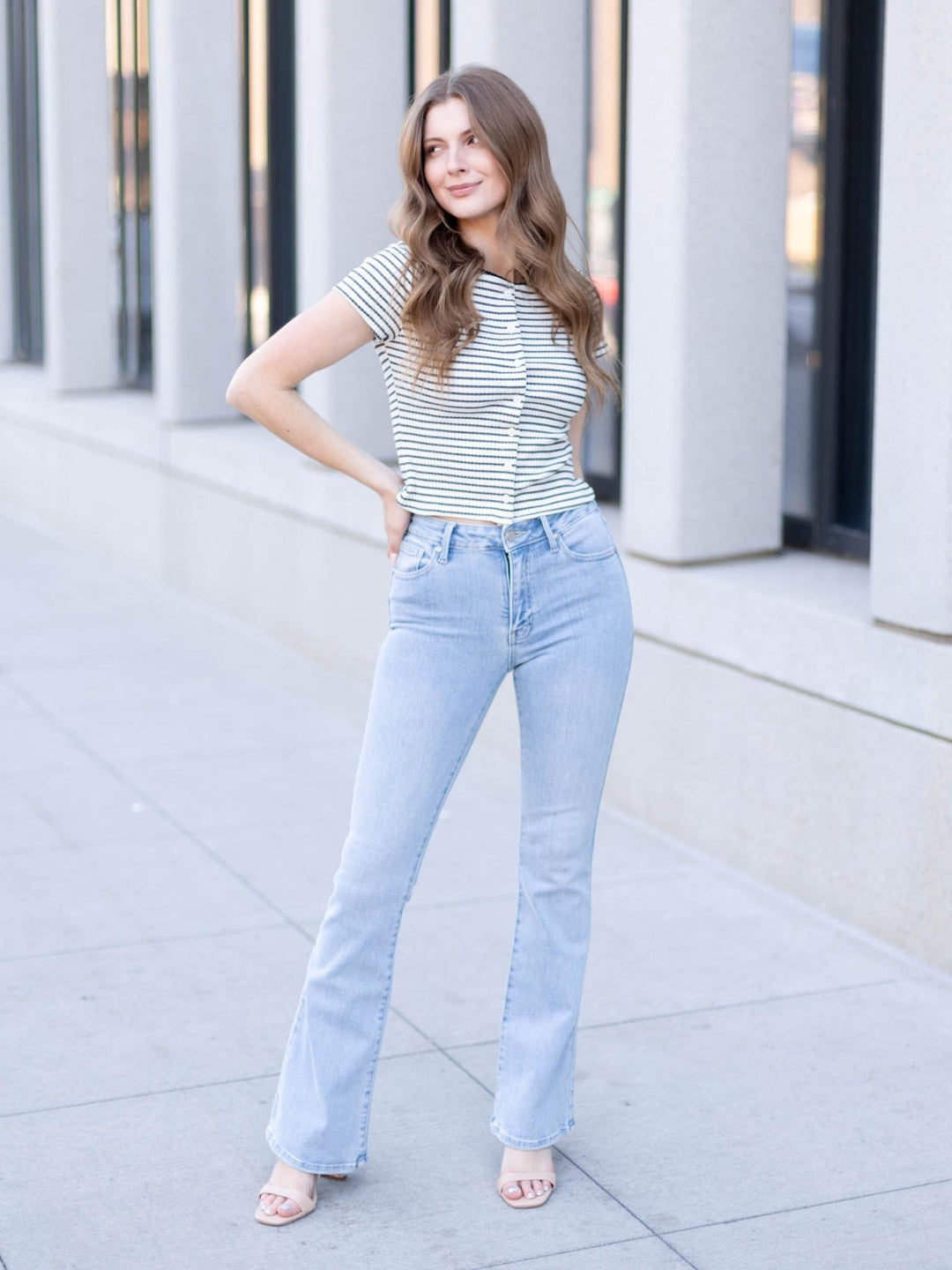 stripe button up top