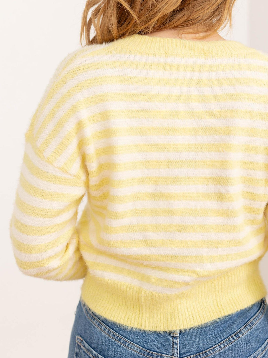 yellow striped fuzzy cardi