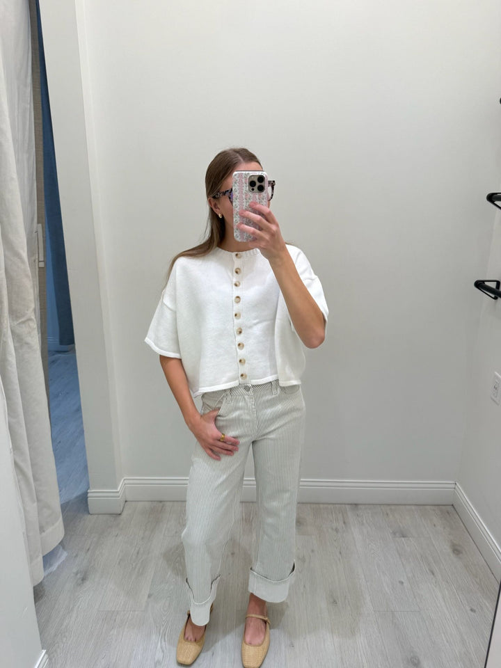 white boxy cardigan